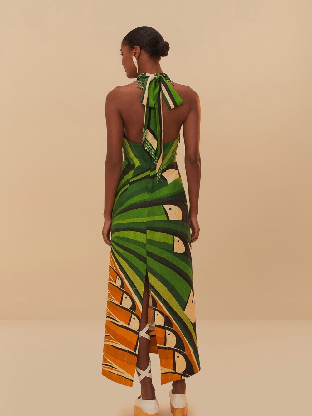 FARM Rio Green Toucan Tree Beaded Halter Convertible Maxi Dress - Picture 3 of 5